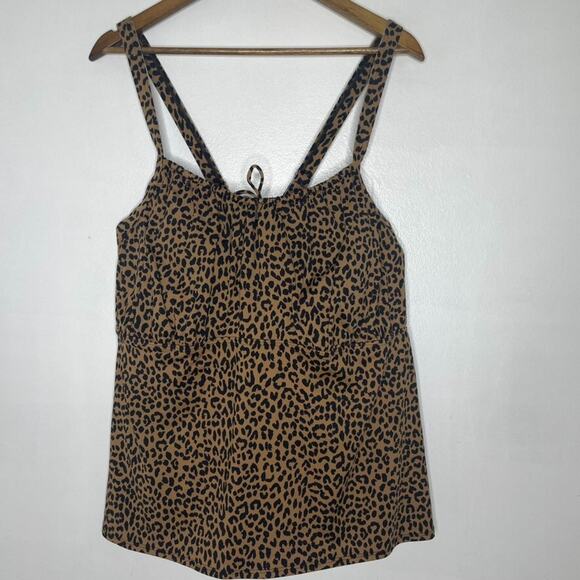 Lands' End Swim Tankini Top 24W Leopard Print Adjustable Straps - Picture 1 of 4